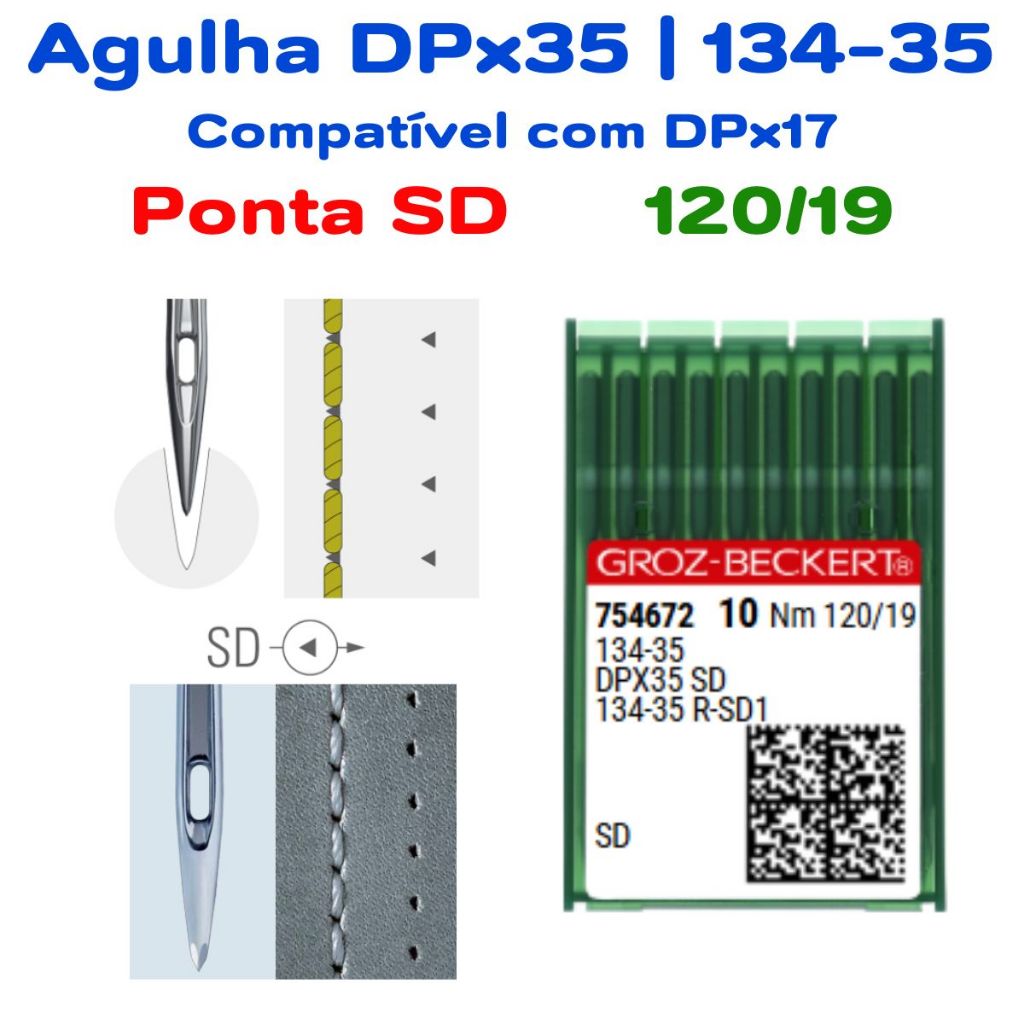 ぐら Agulha Groz-Beckert DPx35 | 134-35 Ponta SD 120/19 (compatível com