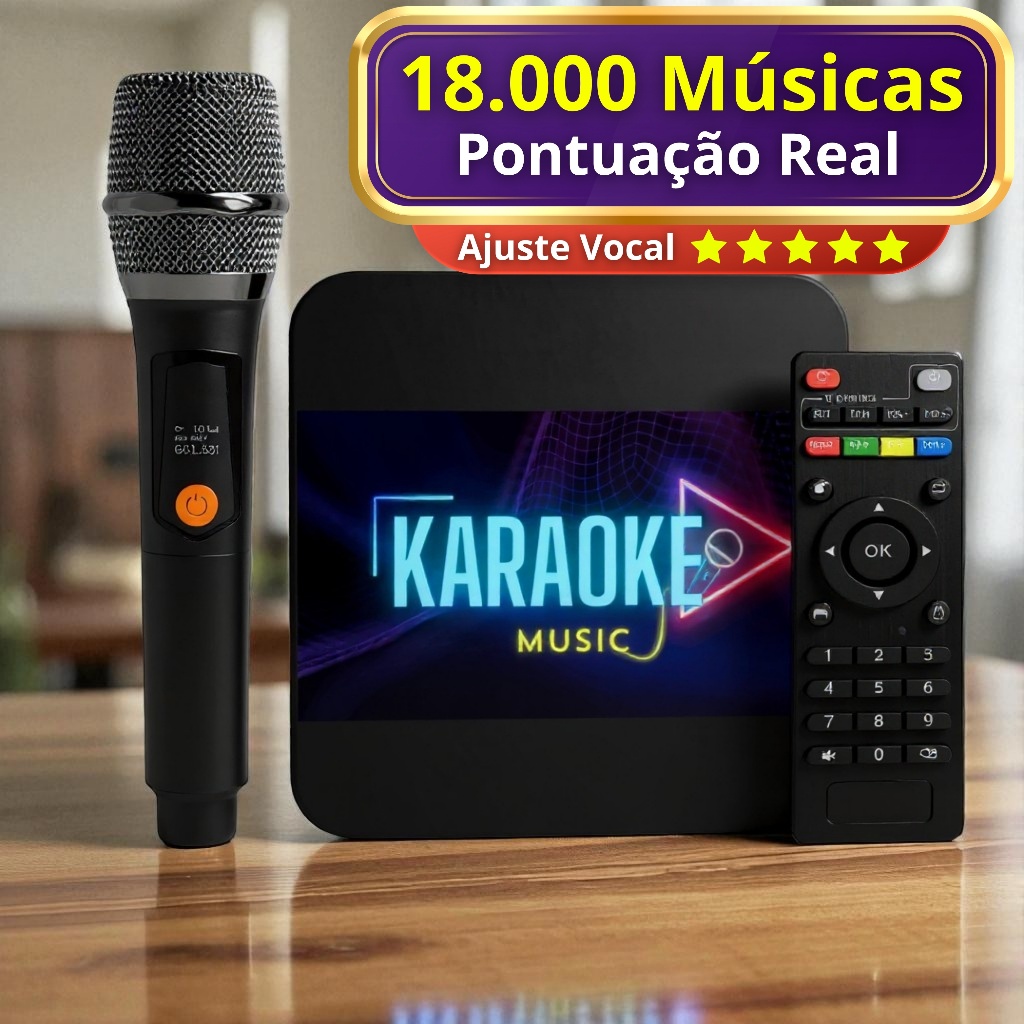 Aparelho Karaoke Profissional Microfone Sem Fio + 18.000 Músicas com ...