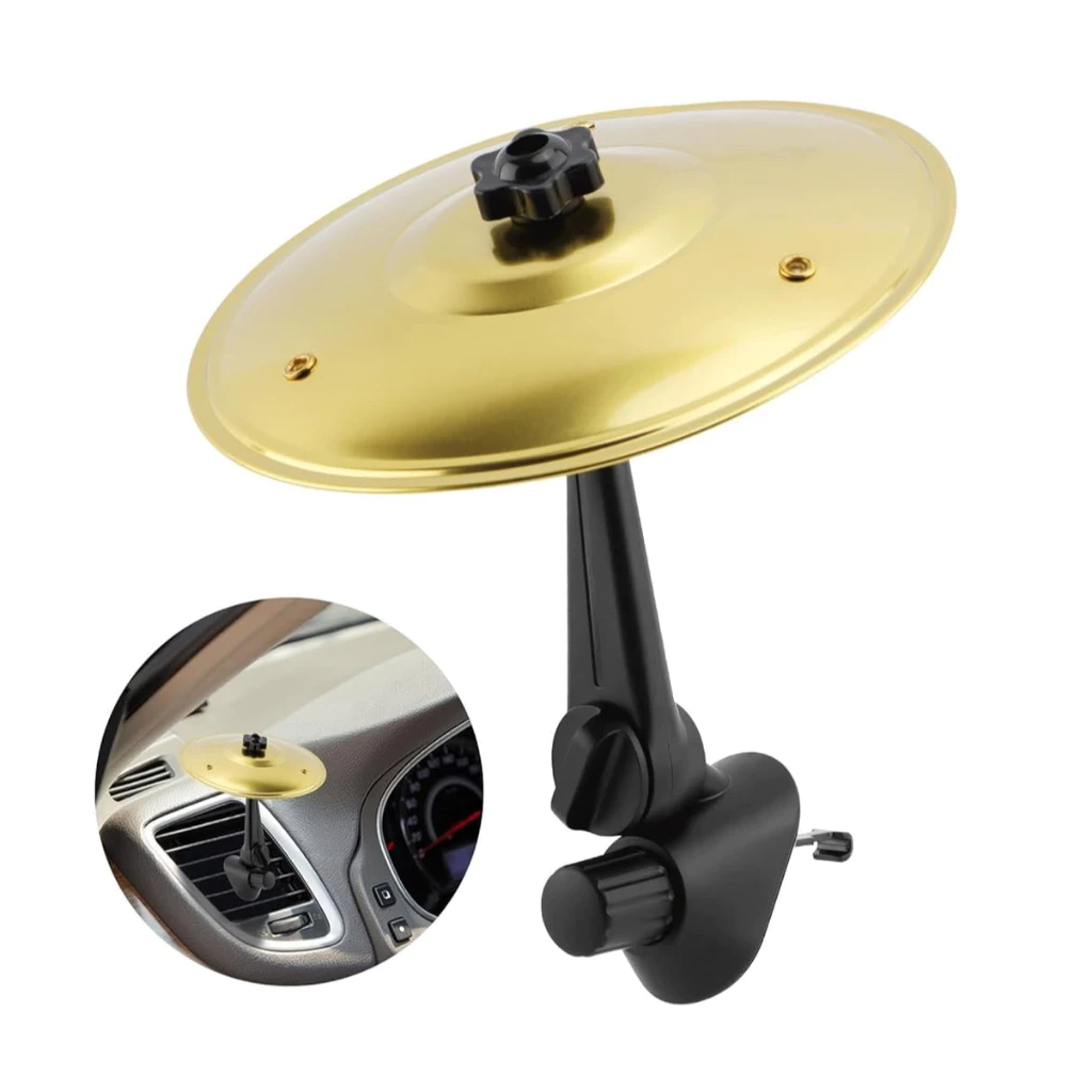 Mini Prato de Bateria Decorativo Ajustável para Painel de Carro Saída de Ar Metal Dourado 13,8cm