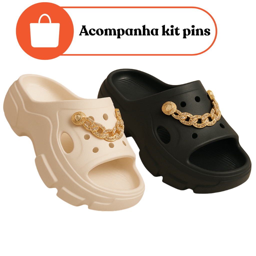 Chinelo Plataforma Feminino Confortável EVA Nuvem + Kit de Pins Pérola ...