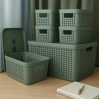 Conjunto 6 Caixas Organizadoras Com Tampa Cesto Grande em Plástico Resistente 2 L 4,5 L 17 L em Oferta na Shopee