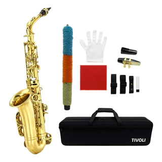 Saxofone Alto Tivoli Dourado com Case e Kit Completo de Acessórios – Ideal para Iniciantes e Músicos Avançados em Oferta na Shopee