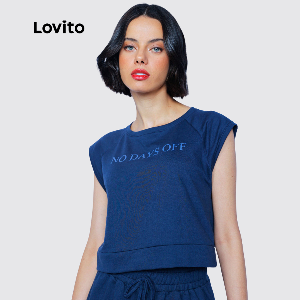 Lovito Regata Moletinho com Estampa de Letras Casual Feminina LB880BRL910