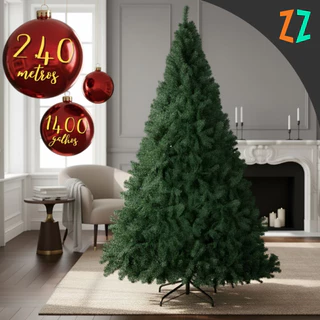 Árvore de Natal Verde 2,40m Pinheiro Luxo Tradicional Cheia 1400 Galhos Grande Pé de Metal Premium