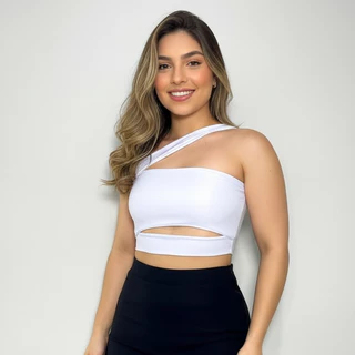 "Cropped Feminino Um Ombro Só com Recorte Moderno SUPLEX COM BOJO