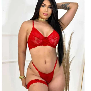 Conjunto Trio Paris Lingerie Renda Sexy Com Perneira Calcinha e Sutiã Sensual