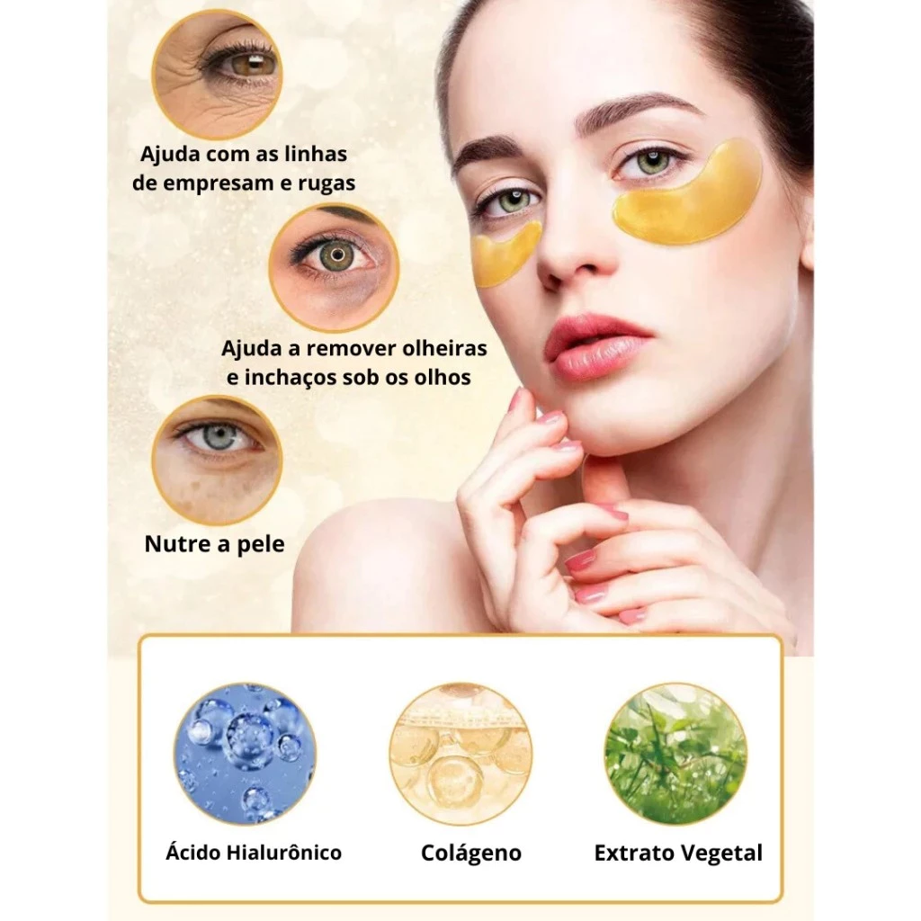 Kit Máscaras Colágeno Trata Olheiras Adesivo Antirrugas Gel Pads Skin Care Tratamento Olhos