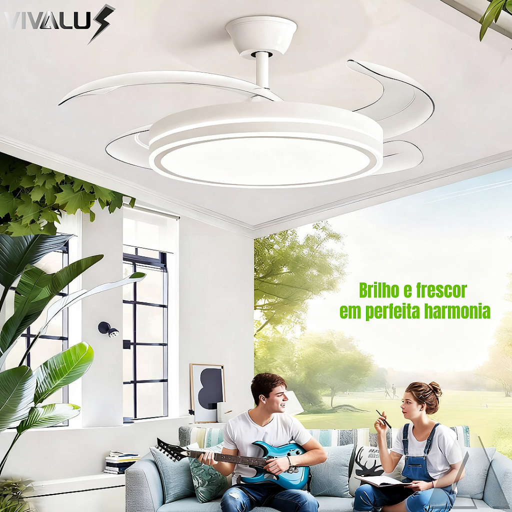 Ventilador de Teto Plafon LED Com Ventilador 4 Pás Retrateis Ultra ...
