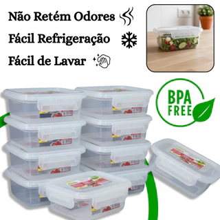 Kit 10 Pote Marmita Hermético 400ml Retangular Tampa com Trava Livre de BPA
