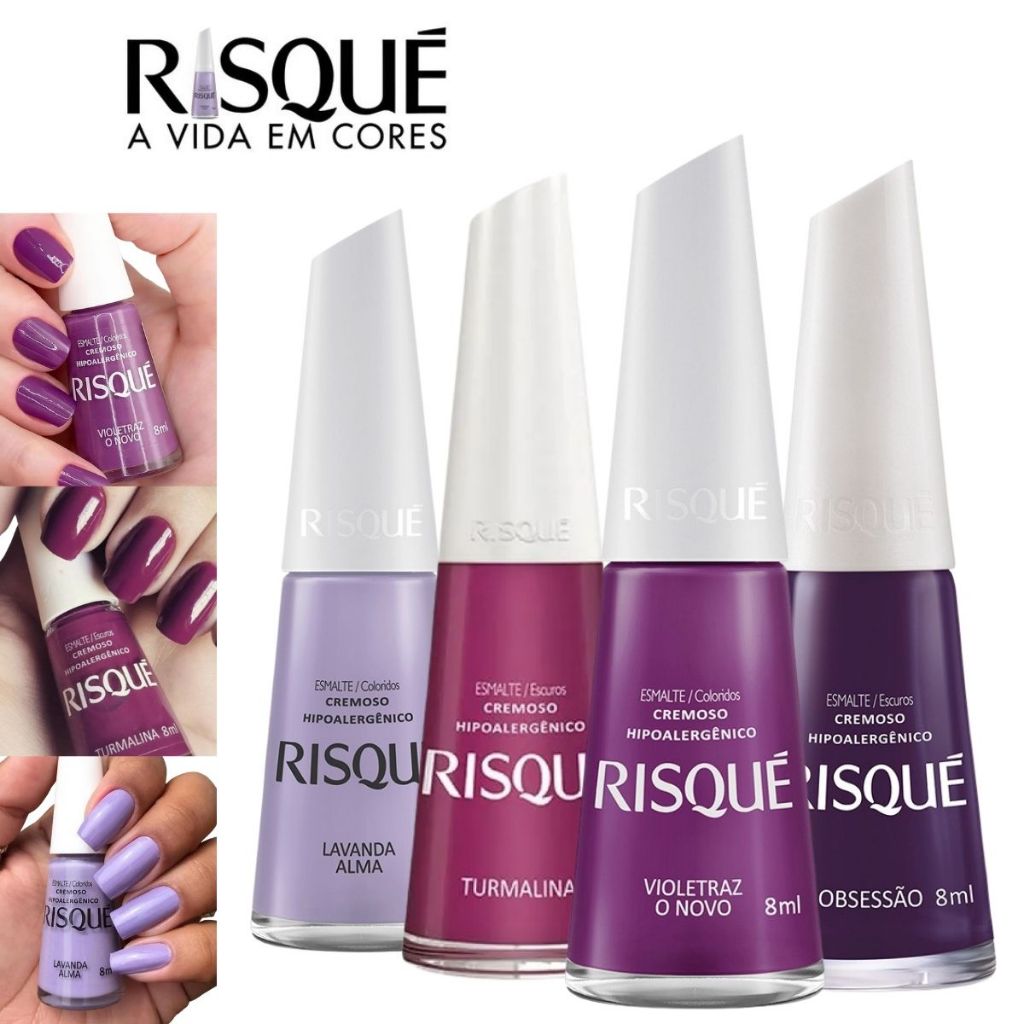 ESMALTES RISQUÉ KIT COM 4 TONS LILAS E ROXO | Shopee Brasil