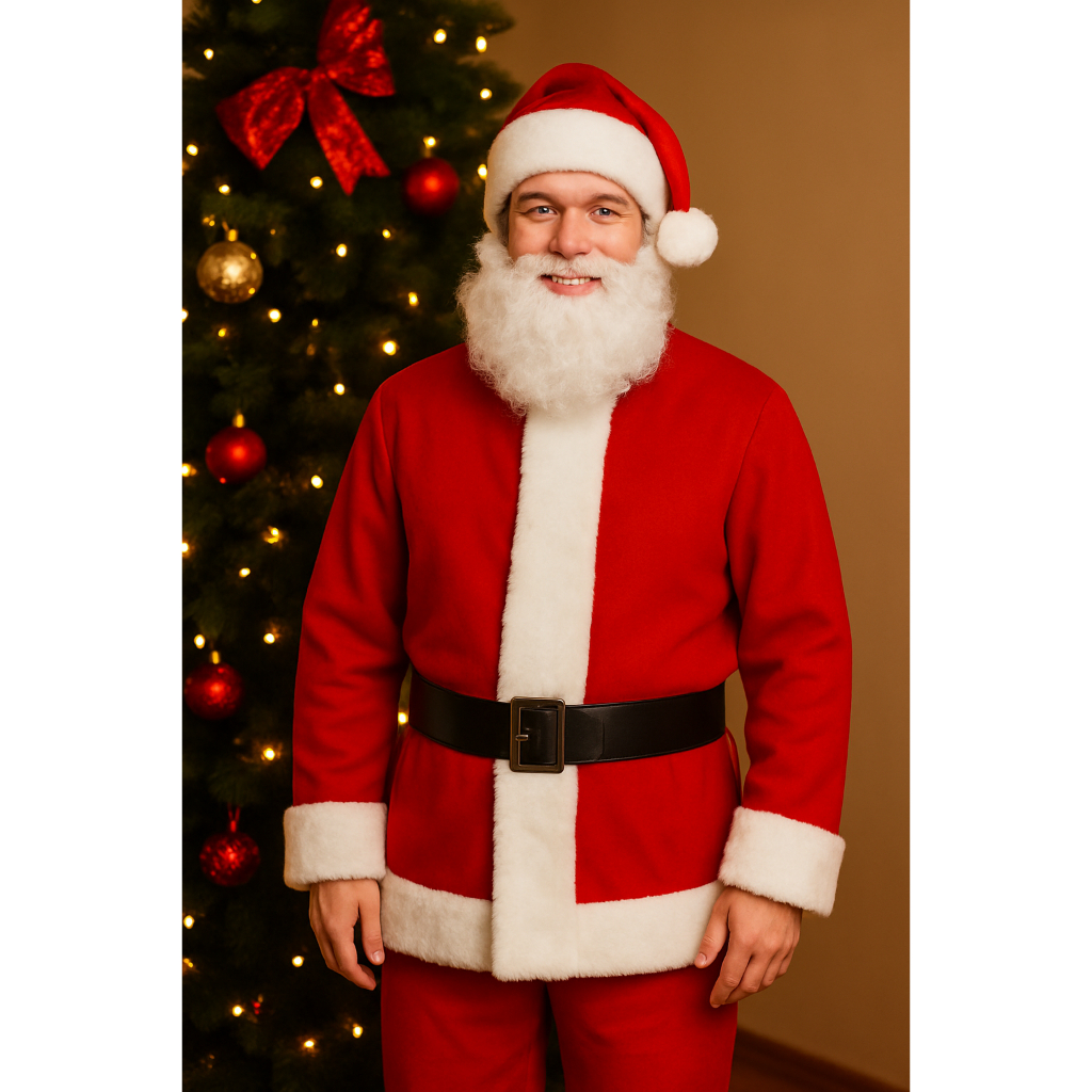 Fantasia Natalina Roupa Papai Noel Completa Adulto 5 Peças em Poliéster