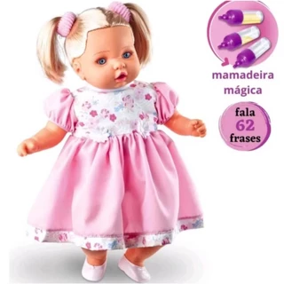 Boneca Angelina Loira Fala 62 Frases + Mamadeira Mágica Brinquedo Menina - Envio Imediato