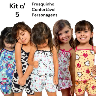 Kit 5 Pijamas Infantil Baby Doll MICRO Fresquinho  Estampado Lindo com Short Roupa de Dormir Criança em Oferta na Shopee