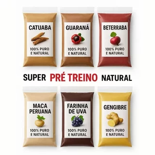 Kit Super Energético Pré Treino Natural Gengibre Maca Peruana Guaraná Catuaba Beterraba Uva