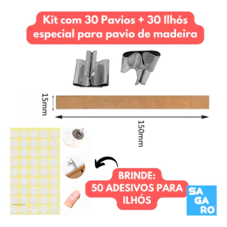 Kit 30 Pavios de Madeira e 30 Ilhós Metálicos para Velas Artesanais, Naturais e Ecológicas