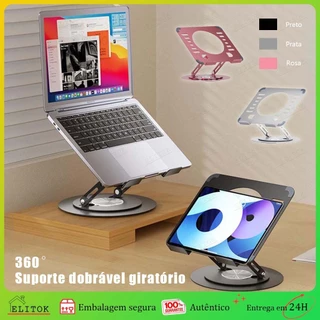 Suporte para Notebook de Aço Dobrável 360° Giratório Ajustável Base Reforçada Portátil Compatível 10 a 17 Polegadas