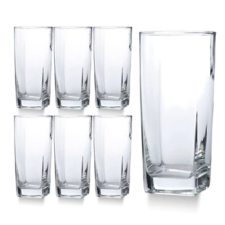 Jogo De 6 Copos Vidro Bali Quadrado Luxo Transparente 320ml