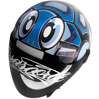 Capacete Aberto Azul Personalizado Tartaruga 46 Viseira Fumê Adesivado Osascorte