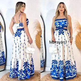 Vestido Longo feminino com bojo Tendencia Modelo Alcinha Tendência floral costa com elastex em Oferta na Shopee