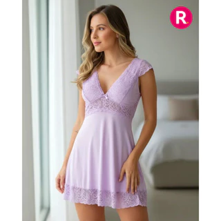 Camisola com Manga de Renda Luxo Lingerie Confortável Pijama Dormir Rendada Sensual Noiva Lua de Mel em Oferta na Shopee