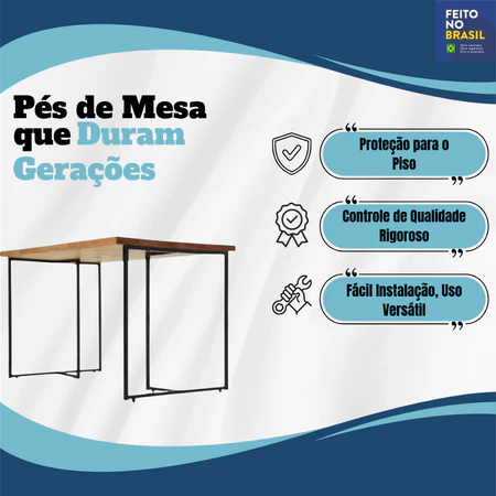 Base de mesa em aço preto 75x60 kit 2 peças - pé de mesa para, mdf ou vidro