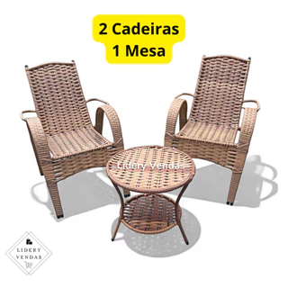 Jogo de Cadeiras com centro de mesa, 2 cadeiras e 1 mesa kit com 3 fibra junco plastico 3 Un