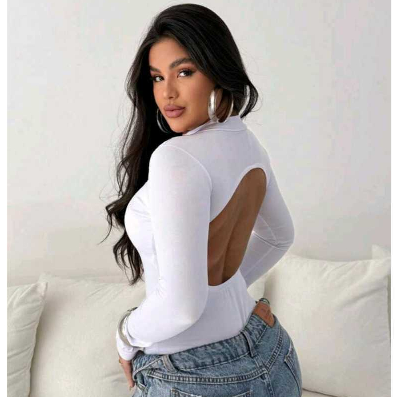Bonito Body Feminino Famosas Costas Nuas Com Gola Alta Tedência ...