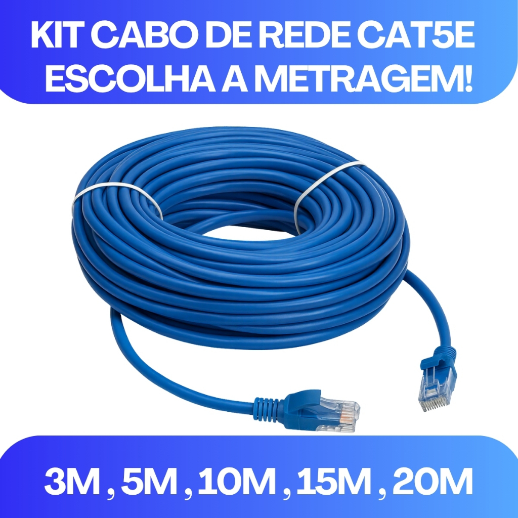 Cabo De Rede Azul RJ45 CAT5 PC Notebook Router Smart TV Videogame 3,5 ...
