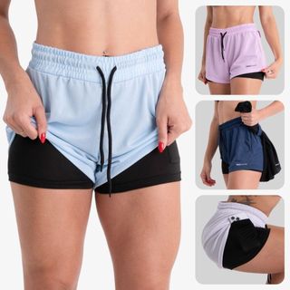 Shorts Compressão 2 em 1 Feminino Academia Caminhadas Corrida Bermuda Dupla Para Treino e Esportes