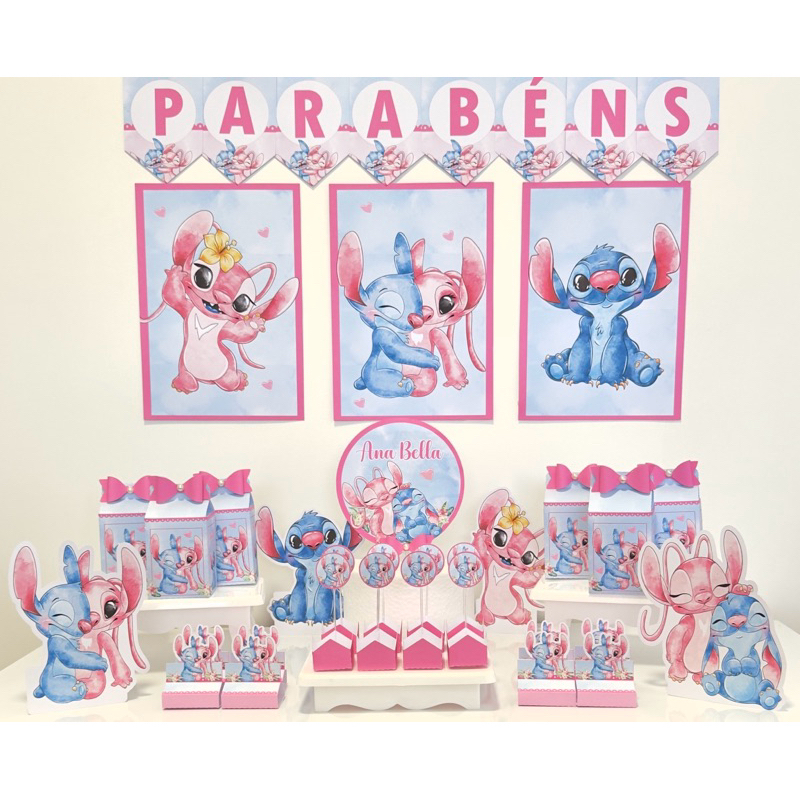 Kit Festa no tema Stitch e Angel personalizado com nome e idade da ...