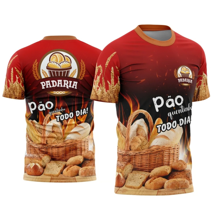Camiseta "Pão Quentinho Todo Dia" Estampa Padaria