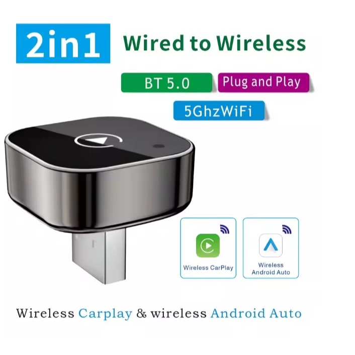Adaptador Sem Fio Apple CarPlay + Android e iPhone Auto Plug & Play Conexão Rápida via Bluetooth e Wi-Fi