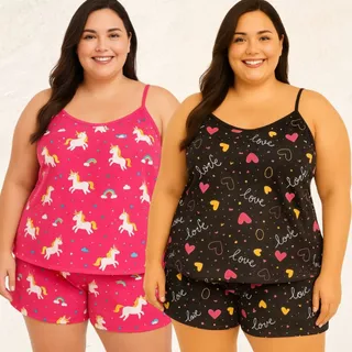KIT 02 BABY DOLL PLUS SIZE 1XL VESTE 48/50 ( ESTAMPAS SORTIDAS ) em Oferta na Shopee