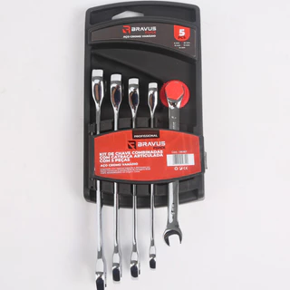 Kit Chaves Combinadas Catraca Articulada 5 Peças – Bravus Force em Oferta na Shopee