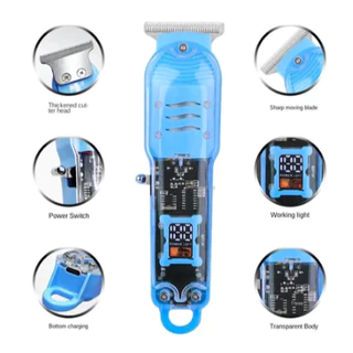 Máquina de Cortar Cabelo Profissional Sem Fio LCD transparente– Barbeador Elétrico Transparente para Homens LUIZA