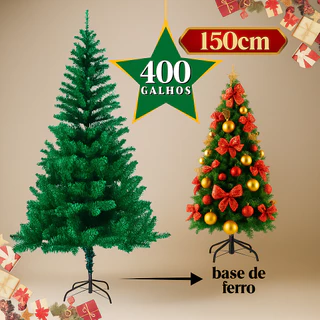 Arvore Natal 150cm Luxo Cheia Premium Base Ferro - 400 Galhos / 300 Galhos / 220 Galhos