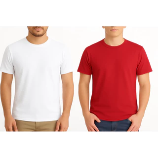 KIT 2 CAMISETAS BÁSICAS NATAL E ANO NOVO – UMA BRANCA E UMA VERMELHA LISA – LINHA PREMIUM