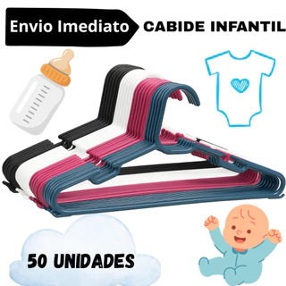 50 Cabides Infantil Acrilico Colorido Cabide Criança Bebe Roupa Preto Branco Rosa Azul ATACADO