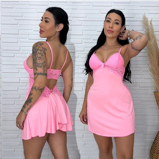 Camisola Noite Romântica Renda Lingerie Sensual Feminina Baby Doll De Dormir Confortável em Oferta na Shopee
