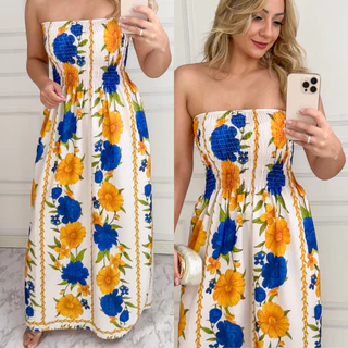 Vestido feminino longo Tomara que Caia Com Elastex em Oferta na Shopee