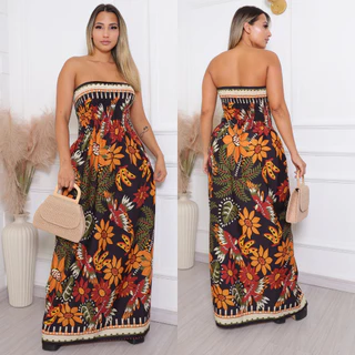 vestido feminino longo CON LASTEX tomara que caia. em Oferta na Shopee