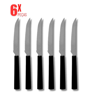 Kit 12 Facas Churrasco Mesa Jantar Almoço Inox Cabo Preto Linha Mato Grosso Duravel Preciso Corte Qualidade
