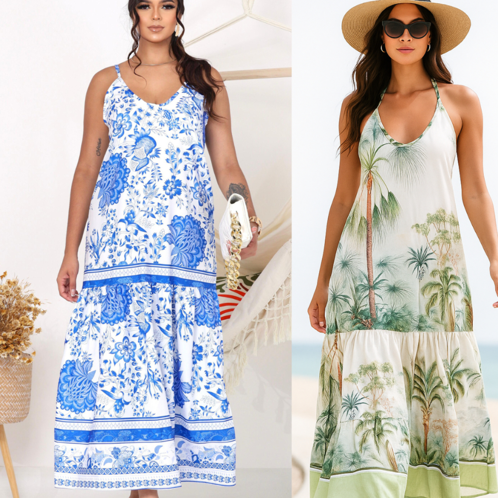 Vestidos Longos Estampados – Elegância e Frescor para o Verão | Shopee ...