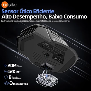 Basike Mouse Sem Fio BLuetooth 12000DPI Ajustável 3 Modos，Mouse Gamer Ergonômico RGB para Notebook，PC e Teclado，MOU339