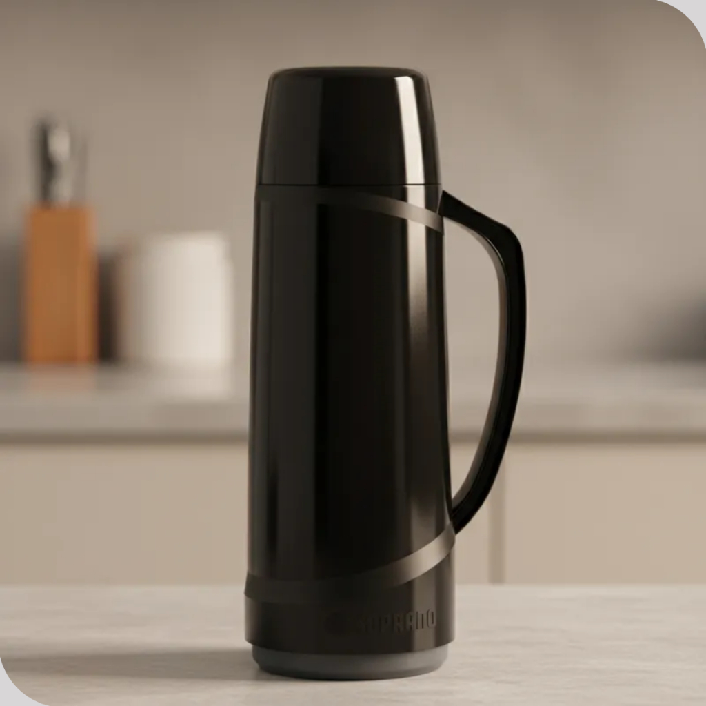 Garrafa Térmica Café e Chá 1 Litro Preta Lisa SOPRANO