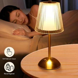 Luminária Abajur Metal Led Recarregável de Mesa 3 Tons Iluminação Quente Frio Neutro