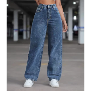 Calça Jeans Feminina Wide Leg pantalona Cintura Alta Tecido em Oferta na Shopee