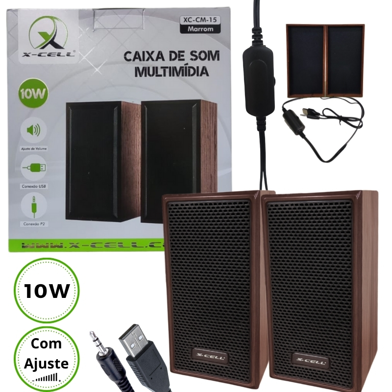 Caixa de Som Potente de PC P2 USB 10w Som Alto em Madeira