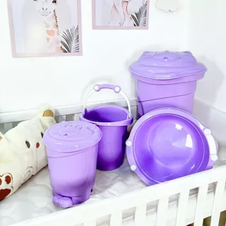 Conjunto lavanderia do bebê 4 peças plastbaby - Cesto 36l Bacia 14l e balde 11l e lixeira 8l em Oferta na Shopee