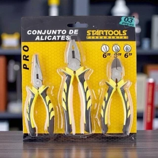 Kit de Alicates Premium Startools 3 Peças Bico Reto 6" Corte 6" Universal 8" Manutenção Eletricista Envio Ultrarrápido